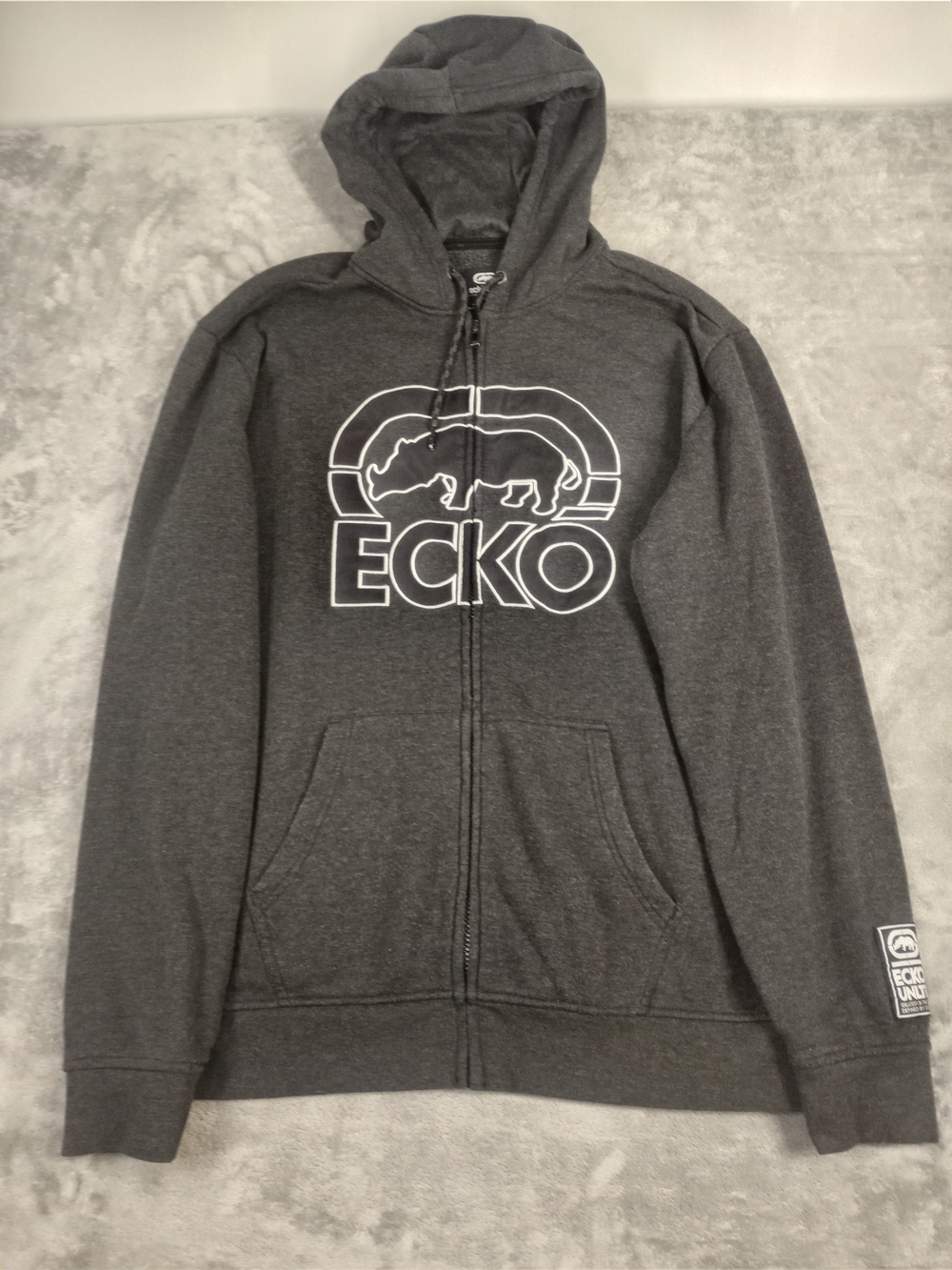 ECKO Unltd Charcoal Gray Zip-Up Hoodie with Rhino Logo Size Large